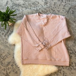 Aerie pink waffle crew neck, size large